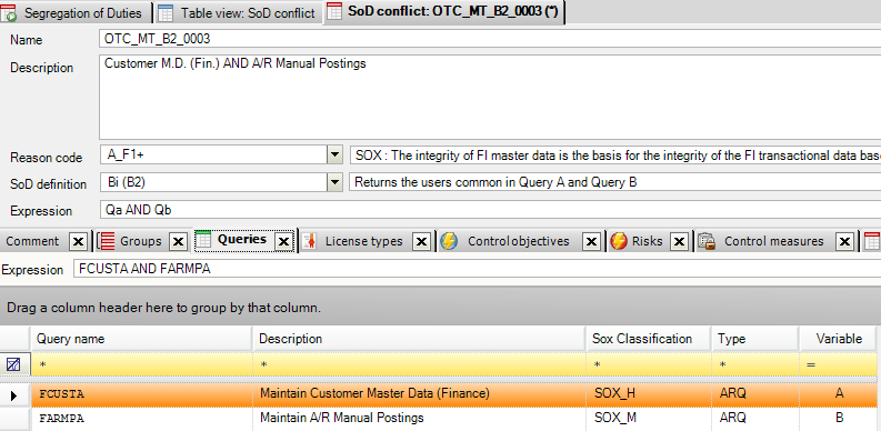 Definition of SoD conflict in CSI Authorization Auditor